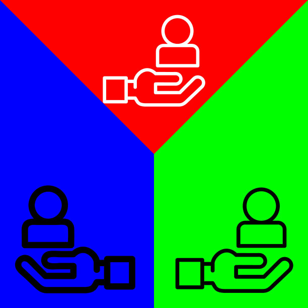 用户矢量图标，轮廓风格的图标，从广告图标收集，隔离在红色，蓝色和绿色的背景。图片下载