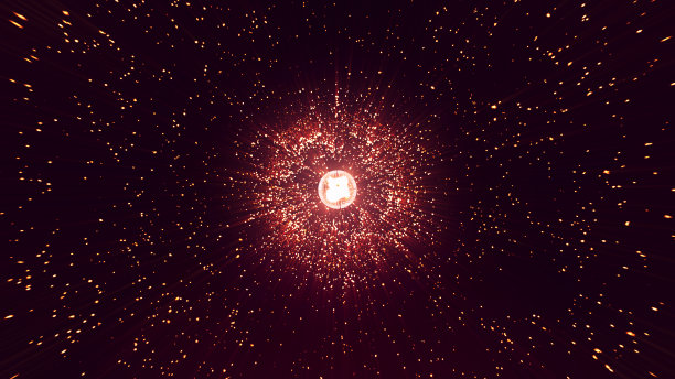 抽象空间背景上的科学天文主题。黑暗的背景，中间有星星和光。有许多粒子的球体。黑暗的背景与天空和星星。3 d渲染。图片下载