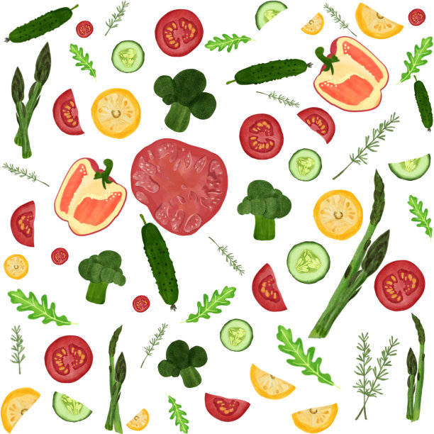 鲜亮的蔬菜作不同的印花背景，可用于印花衣服、床上用品、厨房等图片下载