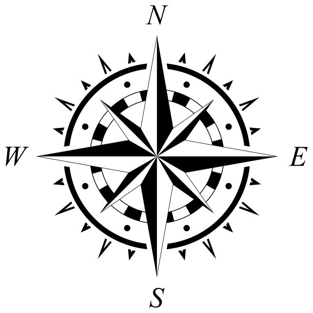 带有四个方向的罗盘玫瑰矢量图图片下载