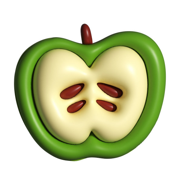 3D插图渲染切片部分的绿色苹果与棕色种子在白色背景图片下载