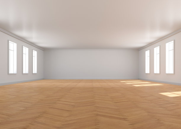 白色木地板3D效果图，开放洁净的房间图片下载