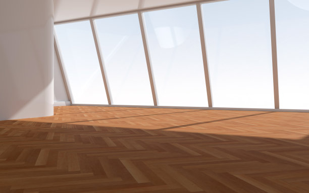 白色木地板3D效果图，开放洁净的房间图片下载