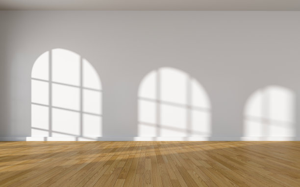 白色木地板3D效果图，开放洁净的房间图片下载