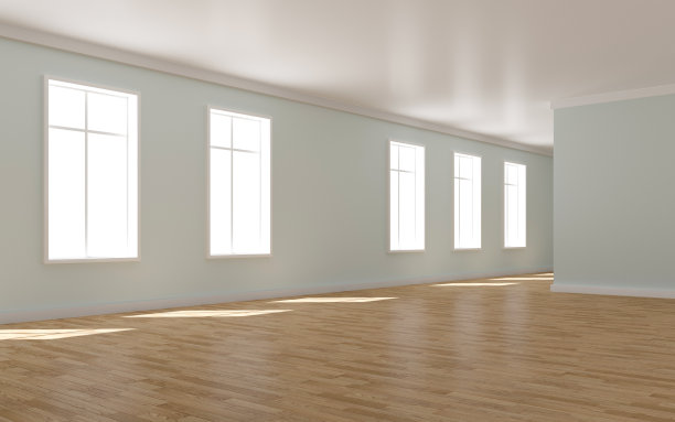 白色木地板3D效果图，开放洁净的房间图片下载