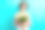 照片惊人的积极的女士手捧花束鲜花隔离在明亮的海蓝宝石色背景图片下载