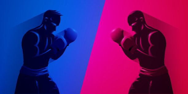与概念。两个男性拳击手的剪影。图片下载