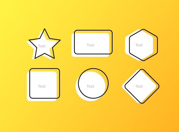 几何数据。不同的风格，黄色，星形，方形，圆形，菱形。矢量图标图片下载