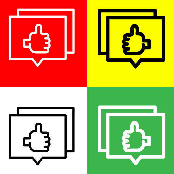 聊天矢量图标，轮廓样式图标，从广告图标收集，隔离在红色，黄色，绿色和白色的背景。图片下载