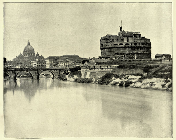 哈德良陵墓，通常被称为圣天使堡和台伯河，意大利罗马，19世纪图片下载