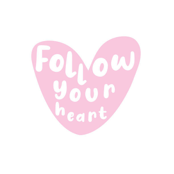 跟随你的心，粉红色的心形标志，贴纸，标签，邮票图片下载