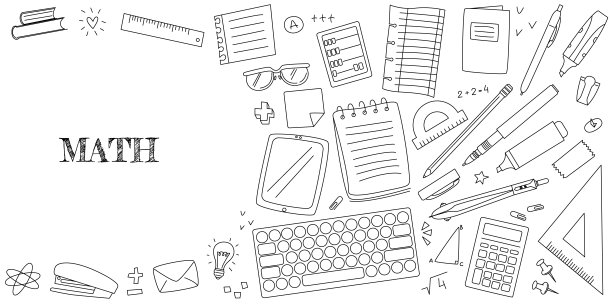 字母数学包围的框架从文具项目。矢量图图片下载