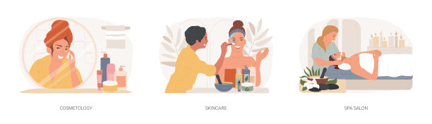 面部隔离治疗概念矢量插图集。图片下载