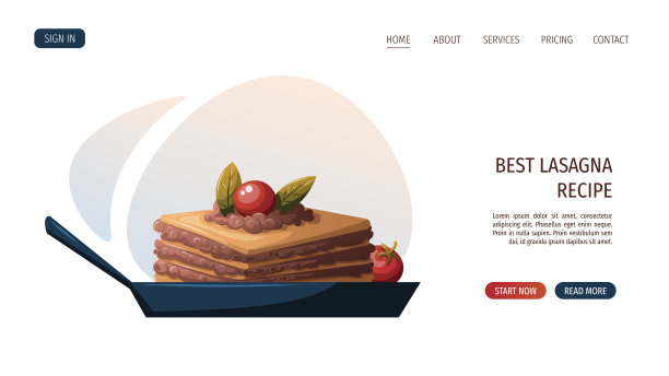 网页模板与意大利千层面上的锅。图片下载