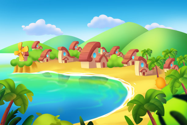 沙漠绿洲中美丽的蓝湖和绿沙丘。图片下载