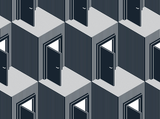 门无缝矢量背景，超现实的三维空间室内主题。图片下载