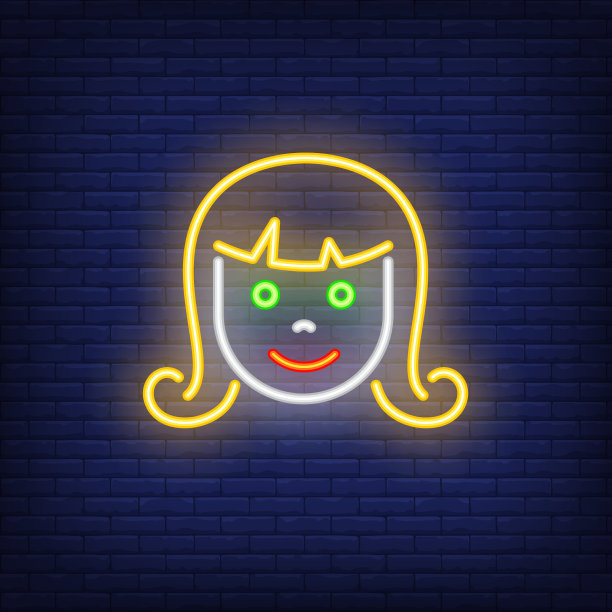 微笑的女孩脸上的霓虹灯图片下载