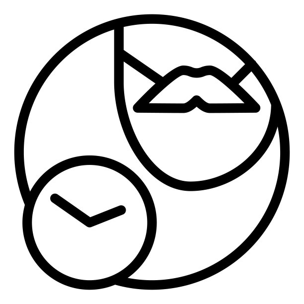 胡子和时钟线图标。脸与胡子矢量插图隔离在白色。剃须时间轮廓样式设计和应用程序。Eps 10。图片下载