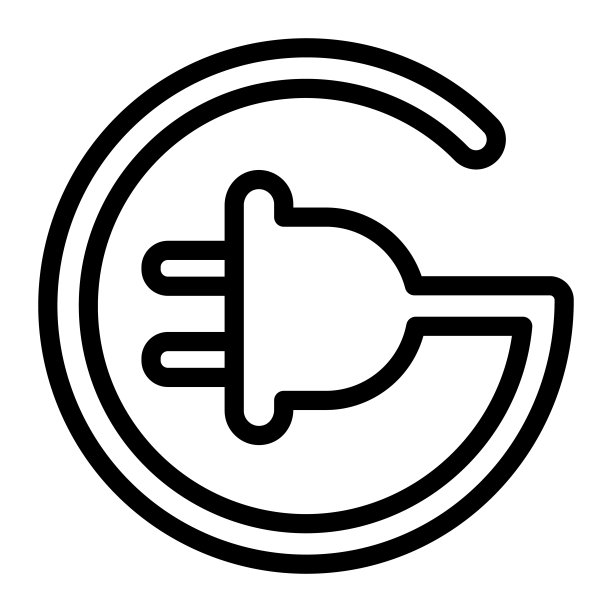 带插头的圆形线图标，电动汽车概念，白色背景的电动插头标志，移动网页设计的电力能源符号轮廓。矢量图形。图片下载