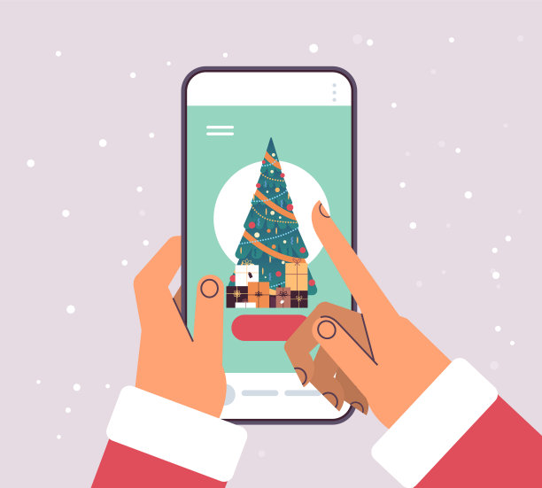 圣诞老人用智能手机挑选礼物图片下载