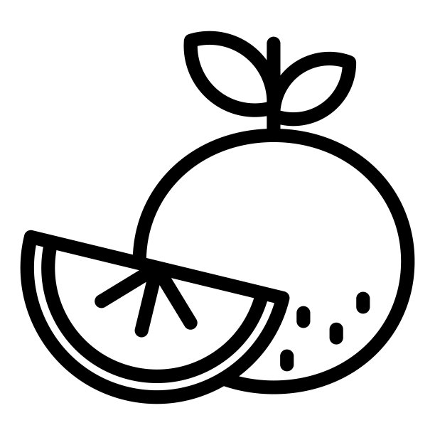 橙色和切片线图标。新鲜成熟的橙子与叶子轮廓风格象形文字在白色的背景。冬季水果维生素手机概念网页设计。矢量图形。图片下载