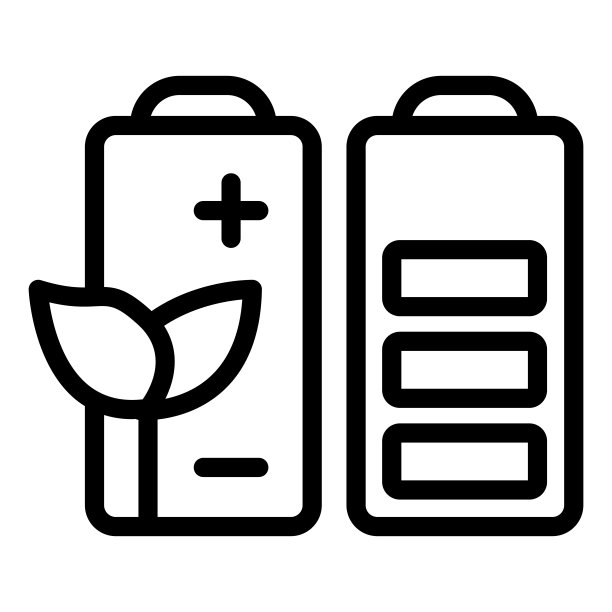 电池充电和工厂电池线图标，电动汽车概念，白色背景绿色能源标志标志，绿叶和电池标志轮廓风格手机，网页。矢量图形。图片下载