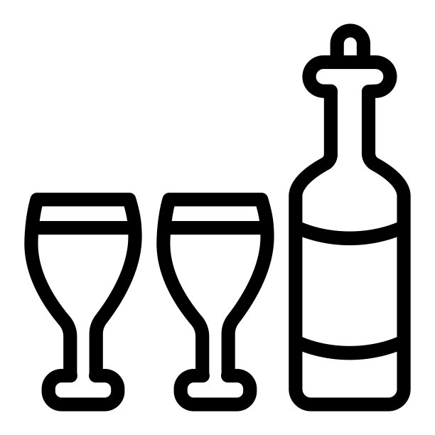 酒瓶和酒杯线条图标，感恩节概念，丰收庆祝葡萄酒组成标志在白色背景上，酒瓶酒杯图标轮廓风格。矢量图形。图片下载