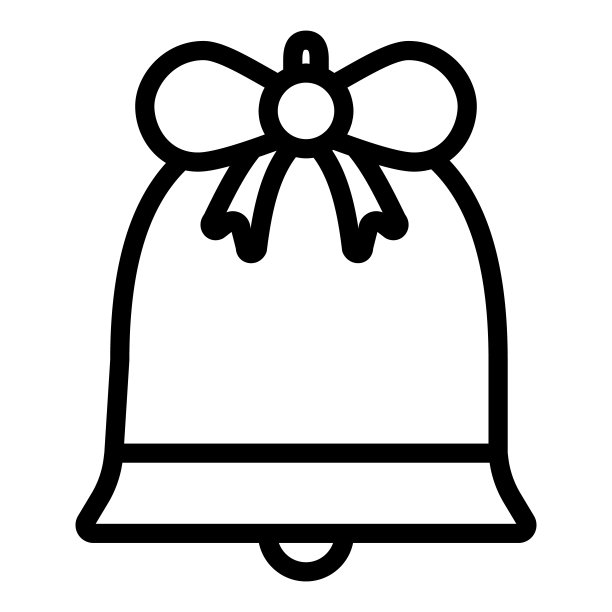 钟与弓线图标。圣诞假期手铃轮廓风格象形文字白色背景。圣诞装饰标志移动概念网页设计。矢量图形。图片下载