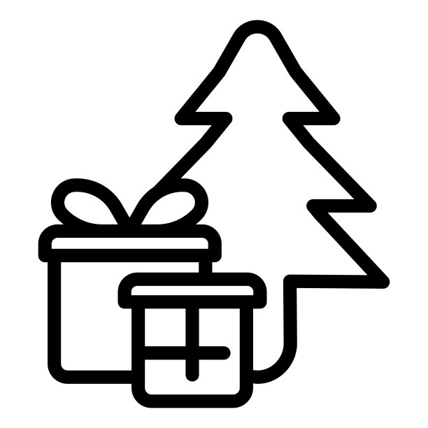 圣诞树和礼物线图标，冬季的概念，新年前夜的白色背景，圣诞树和网页设计风格的图标。矢量图形。图片下载