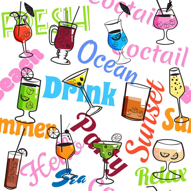 鸡尾酒饮料无缝图案背景图片下载