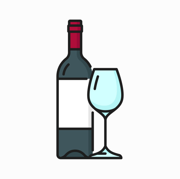 葡萄酒和酒杯的彩色线条图标图片下载