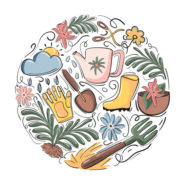 园艺相关手绘矢量图。图片下载