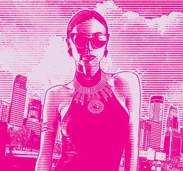 时尚的女人和城市景观图片下载