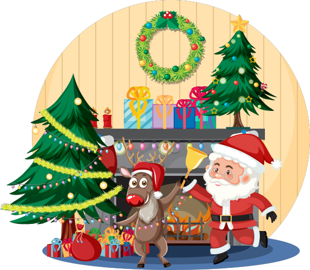 圣诞老人带着驯鹿在装饰房间图片下载
