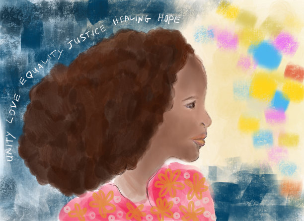 画一个年轻非洲妇女的侧面视图图片下载