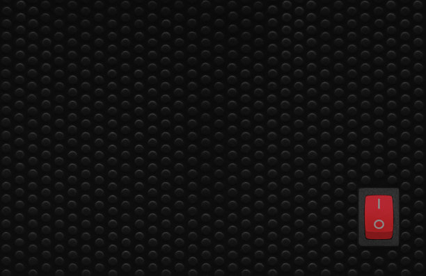 红色矩形摇杆电源开关在on位置，黑色抽象点纹理框图案，自然空白空白复制空间背景，电源供应象形符号按钮，大细节水平纹理宏特写，多个浮雕点图片下载