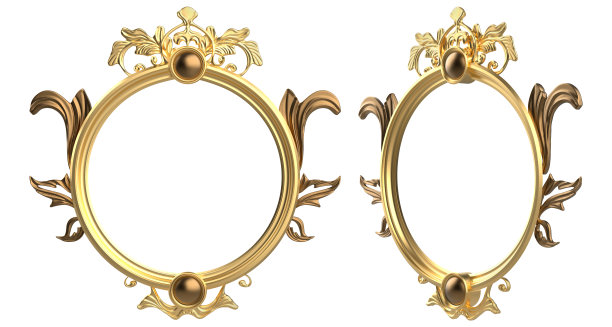 孤立的3d渲染插图金色巴洛克华丽的图片或镜框。图片下载