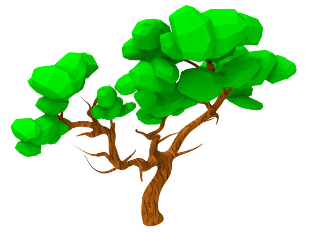 孤立的3d渲染插图等距低多边形游戏橡树。图片下载