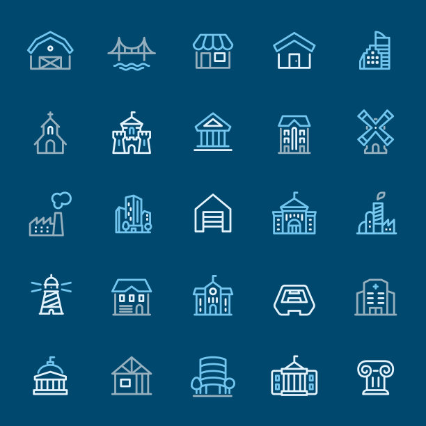 建筑-彩色轮廓图标图片下载