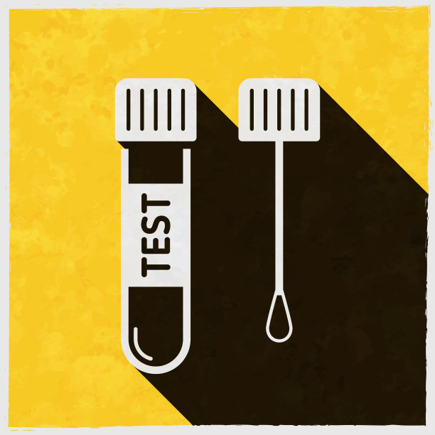 棉签试管。图标与长阴影的纹理黄色背景图片下载