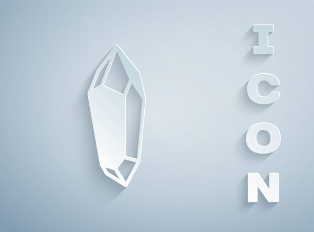 剪纸魔法石图标隔离在灰色背景。幻想水晶。珠宝宝石游戏。纸艺风格。向量图片下载