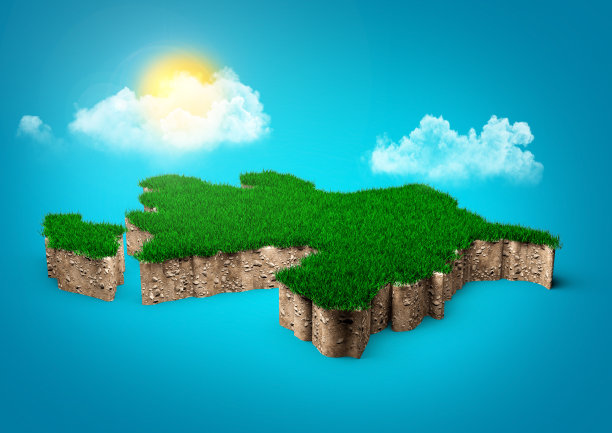 阿塞拜疆地图土壤土地地质横截面绿草和岩石地面纹理3d插图图片下载