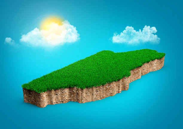 伯利兹地图土壤土地地质横截面绿草和岩石地面纹理3d插图图片下载