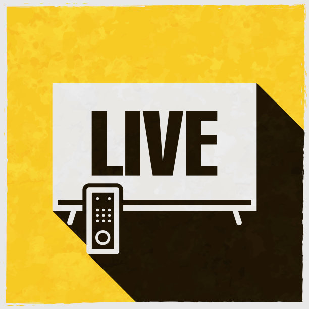 电视直播。图标与长阴影的纹理黄色背景图片下载