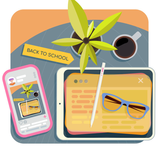 回到学校概念-俯视图-书桌与学校/办公用品图片下载