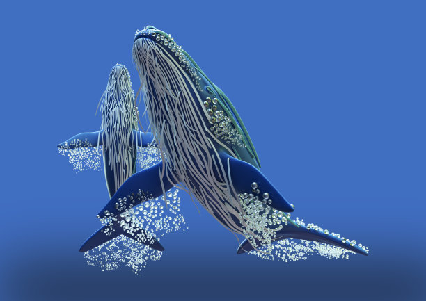 风格化的梦幻鲸鱼3D渲染图片下载