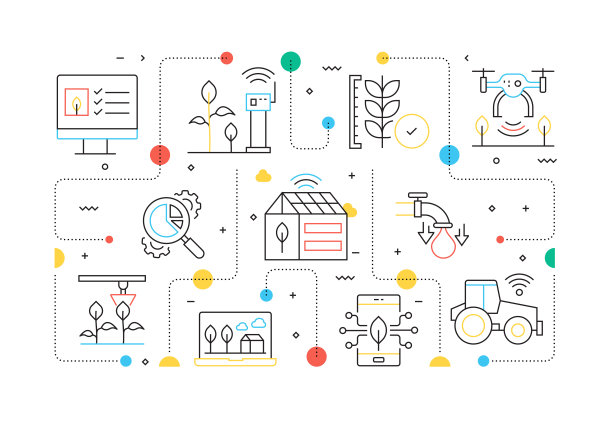 智能农场相关的线风格横幅设计的网页，标题，小册子，年度报告和书籍封面图片下载