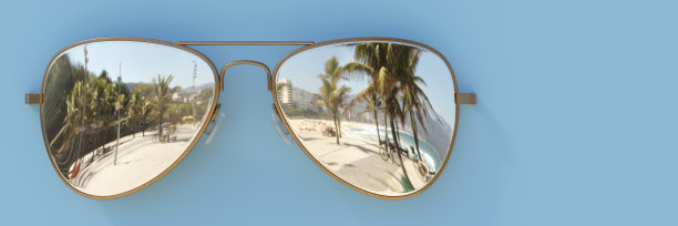 抽象的一对太阳镜与海滩反射3d渲染图片下载
