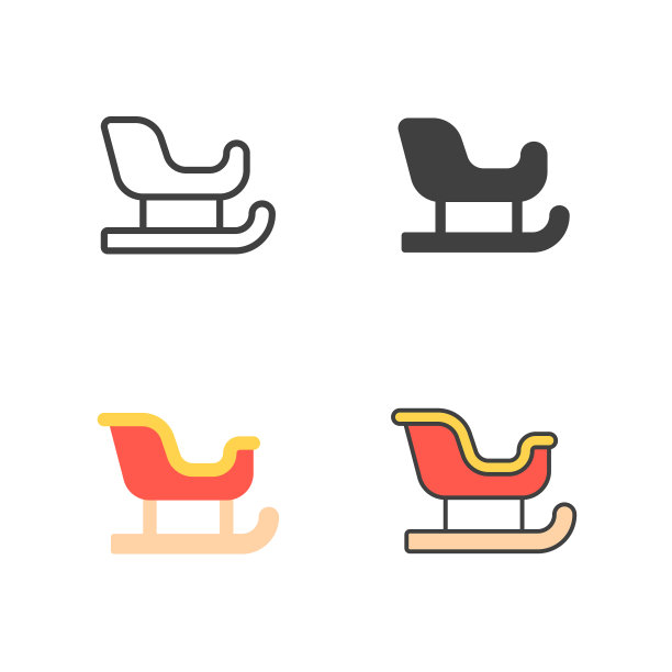 圣诞老人雪橇线，固体，平面和彩色矢量图标。可编辑的中风。像素完美。对于移动和网络。图片下载