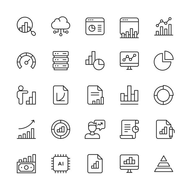 数据分析线图标。可编辑的中风。像素完美。移动和网络。包含分析、人工智能、评估、大数据、图表、云计算、仪表盘、数据分析、图表、财务、绩效、统计等图标。图片下载
